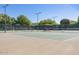 Community tennis court with well-maintained green surface and surrounding fence, ready for a match at 44454 W Oster Dr, Maricopa, AZ 85138