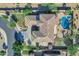 Aerial view of a spacious home with a backyard pool, patio, and well-manicured landscaping at 3169 E Eleana Ln, Gilbert, AZ 85298