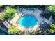 Aerial view of a sparkling pool surrounded by lush landscaping and comfortable lounge seating at 41602 N Congressional Dr, Phoenix, AZ 85086