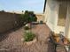 Low maintenance backyard with desert landscaping, potted plants and privacy wall at 20298 N 108Th Ln, Sun City, AZ 85373