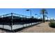 Well-maintained tennis court surrounded by a black fence and desert landscaping at 20298 N 108Th Ln, Sun City, AZ 85373