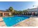 Beautiful pool area with lounge chairs and umbrellas surrounded by palm trees at 20423 W Springfield St, Buckeye, AZ 85396