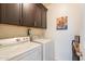 Functional laundry room with dark cabinets and a washer and dryer at 2369 W Shawnee Dr, Chandler, AZ 85224