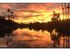 Vibrant sunset over the lake, casting a warm glow on the water and silhouetting palm trees at 2633 S El Dorado Dr, Mesa, AZ 85202