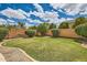 Lush backyard with green lawn, mature trees, and a block wall creating a private outdoor space at 3555 E Morenci Rd, San Tan Valley, AZ 85143