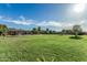 Large grassy backyard with a volleyball net and lush landscaping, perfect for outdoor activities and relaxation at 3754 E Flintlock Dr, Queen Creek, AZ 85142