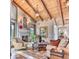 Elegant living room featuring high beamed ceilings, a stone fireplace, and stylish furnishings at 6124 N 31St Ct, Phoenix, AZ 85016