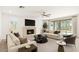 Bright and airy living room with a fireplace, modern furniture, and large windows for natural light at 7251 E Portobello Ave, Mesa, AZ 85212
