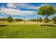 A sand volleyball court surrounded by manicured green lawns and landscaping at 7251 E Portobello Ave, Mesa, AZ 85212