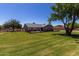 Serene backyard with a spacious lawn, mature trees, and a charming single-story home with brick accents at 1551 E Longhorn Dr, Chandler, AZ 85286