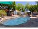 Lush backyard showcasing a beautiful in-ground swimming pool with stone accents and mature landscaping at 7242 W Aurora Dr, Glendale, AZ 85308