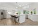 Modern, all-white kitchen featuring an island with bar seating and stainless steel appliances at 7508 E Aster Dr, Scottsdale, AZ 85260