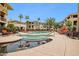 Relaxing community pool and spa with comfortable lounge seating surrounded by lush greenery and palm trees at 7601 E Indian Bend Rd # 3002, Scottsdale, AZ 85250