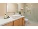 Bright bathroom featuring wood cabinets, sleek sink, and glass shower at 15107 E Desert Willow Dr, Fountain Hills, AZ 85268