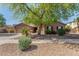 Charming single-story home with a well-maintained front yard, mature tree, and desert landscaping at 18492 E Oak Hill Ln, Queen Creek, AZ 85142