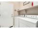 Functional laundry room with modern appliances and convenient shelving for storage solutions at 21563 N Greenway Rd, Maricopa, AZ 85138