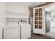 Laundry room with washer, dryer, shelving, and glass door to the kitchen at 2534 N 10Th St, Phoenix, AZ 85006