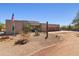 Exterior of a modern desert home featuring desert landscaping, an American flag and a circular driveway at 3019 W Trail Dr, Phoenix, AZ 85086