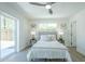 Bright bedroom with a ceiling fan, neutral decor, and access to the outdoor living space at 47 Spur Cir, Scottsdale, AZ 85251