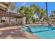 Poolside lounge and dining area featuring shade from a wooden trellis and ample outdoor seating at 9241 S 50Th St, Phoenix, AZ 85044