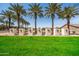 Stylish community entrance featuring palm trees, manicured lawns, and modern signage at 9837 E Tiburon Ave, Mesa, AZ 85212