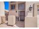 Inviting front porch with bench seating and decorative details, enhancing the curb appeal of the home at 17258 W Meghan Dr, Goodyear, AZ 85338