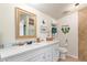 Bright bathroom with quartz counters, modern fixtures, framed mirror, and coastal decorations at 17913 E Watford Dr, Queen Creek, AZ 85142