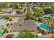 Birds eye view of a well-maintained home featuring a pristine pool, a fenced yard, and mature trees at 1817 W Seldon Ln, Phoenix, AZ 85021
