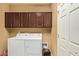 Functional laundry room with washer, dryer, and ample cabinet storage at 2674 N Saide Ln, Buckeye, AZ 85396