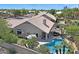 Aerial view of a single-story home with a backyard pool, patio, and well-maintained landscaping at 722 N Butte Ave, Chandler, AZ 85226
