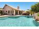Backyard pool and patio area with ample seating, lounge chairs, and umbrellas for relaxation at 722 N Butte Ave, Chandler, AZ 85226