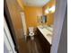 Bathroom with a double sink vanity, a toilet, and wood look floors at 836 W Laguna Azul Ave, Mesa, AZ 85210