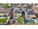 Aerial view of the home featuring solar panels, a backyard pool, an outdoor kitchen and a fire pit at 11915 W Charter Oak Rd, El Mirage, AZ 85335