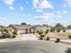 Attractive front yard with mature flowering bushes, a circular driveway, and a neatly maintained lawn at 22274 E Cherrywood Ct, Queen Creek, AZ 85142