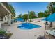 Swimming pool with ample space for seating and an outdoor kitchen, complete with mature landscaping at 2406 E Oakland St, Chandler, AZ 85225
