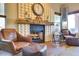 Cozy living room features a fireplace, comfortable leather armchairs, and stylish decor elements at 29023 N 46Th Way, Cave Creek, AZ 85331