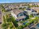 Spacious backyard featuring a sparkling pool, covered patio, and manicured landscaping in a suburban neighborhood at 3415 E Arabian Dr, Gilbert, AZ 85296