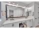 Bright bathroom with double sinks, decorative backsplash, and recessed lighting at 3415 E Arabian Dr, Gilbert, AZ 85296