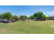 Green grassy field with mature shade trees and a playground in the distance at 42180 W Cheyenne Dr, Maricopa, AZ 85138
