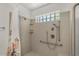 Tiled shower with glass block window, showerhead, and grab bar at 509 W Boxelder Pl, Chandler, AZ 85225