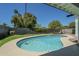 Backyard features a well-maintained pool with a manicured lawn, and lush trees at 520 N 23Rd St, Mesa, AZ 85213