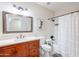 Inviting bathroom with a vanity, toilet, and shower/tub combo with tiled walls at 9451 E Becker Ln # 2016, Scottsdale, AZ 85260