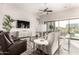 Bright living room with a ceiling fan, stylish decor, and backyard views at 2166 N Steele --, Mesa, AZ 85207