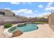 Private pool surrounded by rock accents, low maintenance desert landscaping and artificial grass at 12745 W Calavar Rd, El Mirage, AZ 85335