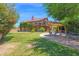 Expansive backyard with lush lawn, mature trees, and a patio area perfect for outdoor entertaining at 1338 W Mountain View Dr, Mesa, AZ 85201