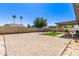 Large gravel backyard featuring a covered patio with dining set and small artificial turf area at 19413 N 8Th St, Phoenix, AZ 85024