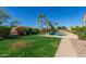 Lush backyard with a pristine pool, tropical plants, and meticulously maintained lawn at 20139 E Via Del Oro --, Queen Creek, AZ 85142