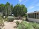 Expansive backyard features mature trees, gravel landscaping, and an enclosed patio for outdoor enjoyment at 2324 W Via Rialto Cir, Mesa, AZ 85202
