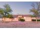 Inviting single-level home featuring a well-manicured yard and a welcoming brick pathway at 23717 N Mustang Way, Florence, AZ 85132