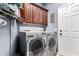 Laundry room featuring updated appliances, overhead cabinets, and plenty of room to move around at 2489 E Sequoia Dr, Chandler, AZ 85286